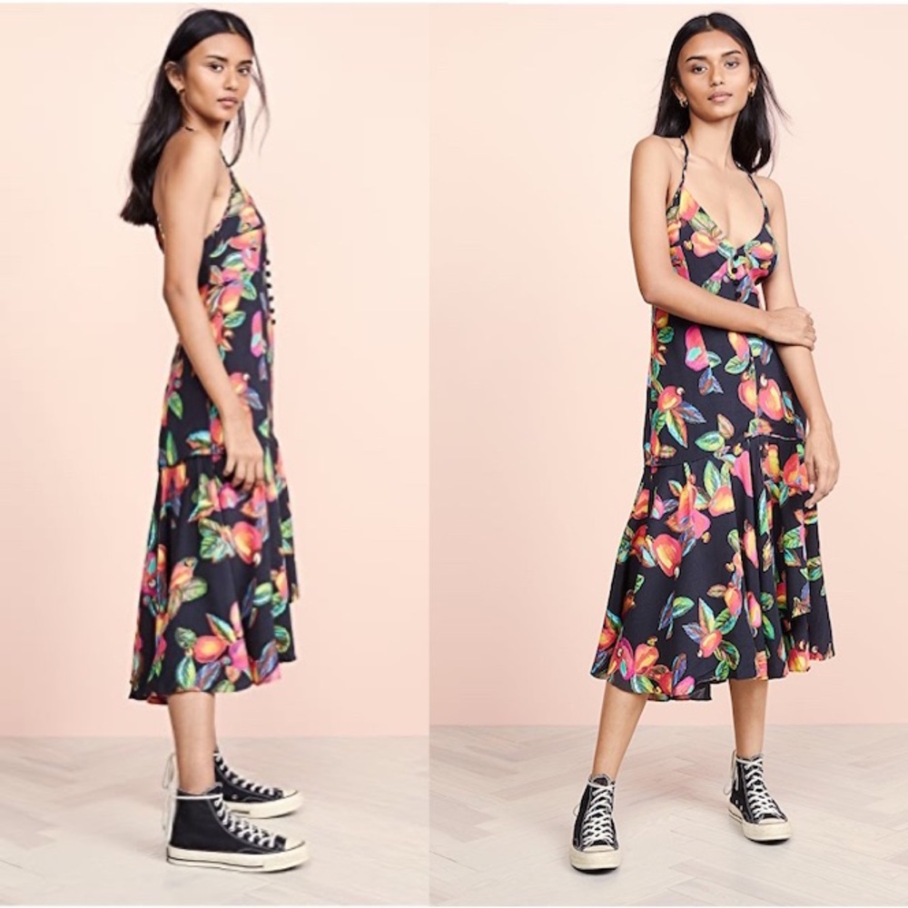 NWT FARM Rio Cashew Midi Dress Size XS Black